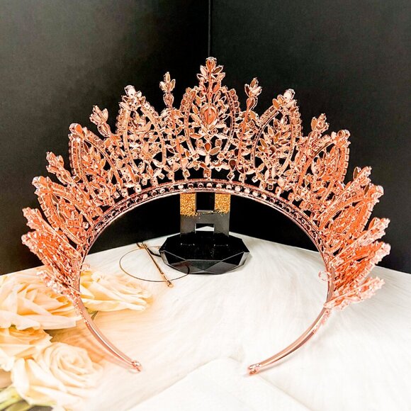 Zirconia Rose Gold Tiara, Quinceanera Tiara, Crystal Tiara, Wedding Headpiece main image 7